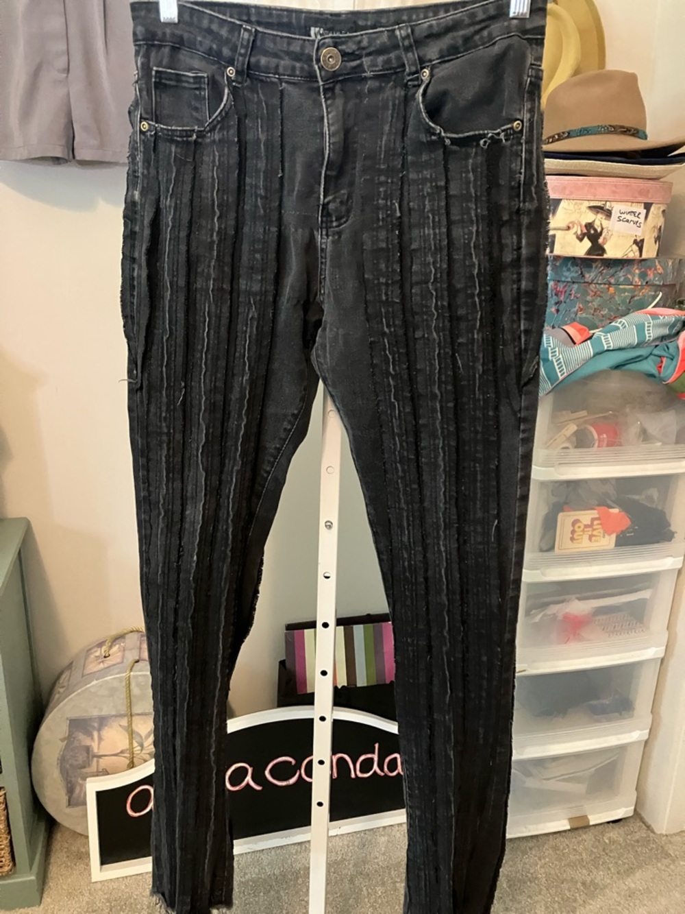 Black Textured Stripe Women's Jeans